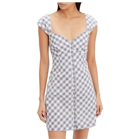 Saylor Hadleigh Light Blue Gingham Mini Sweetheart Neckline Womens Size S - Picture 1 of 16